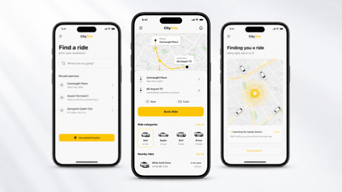Set your ride screen